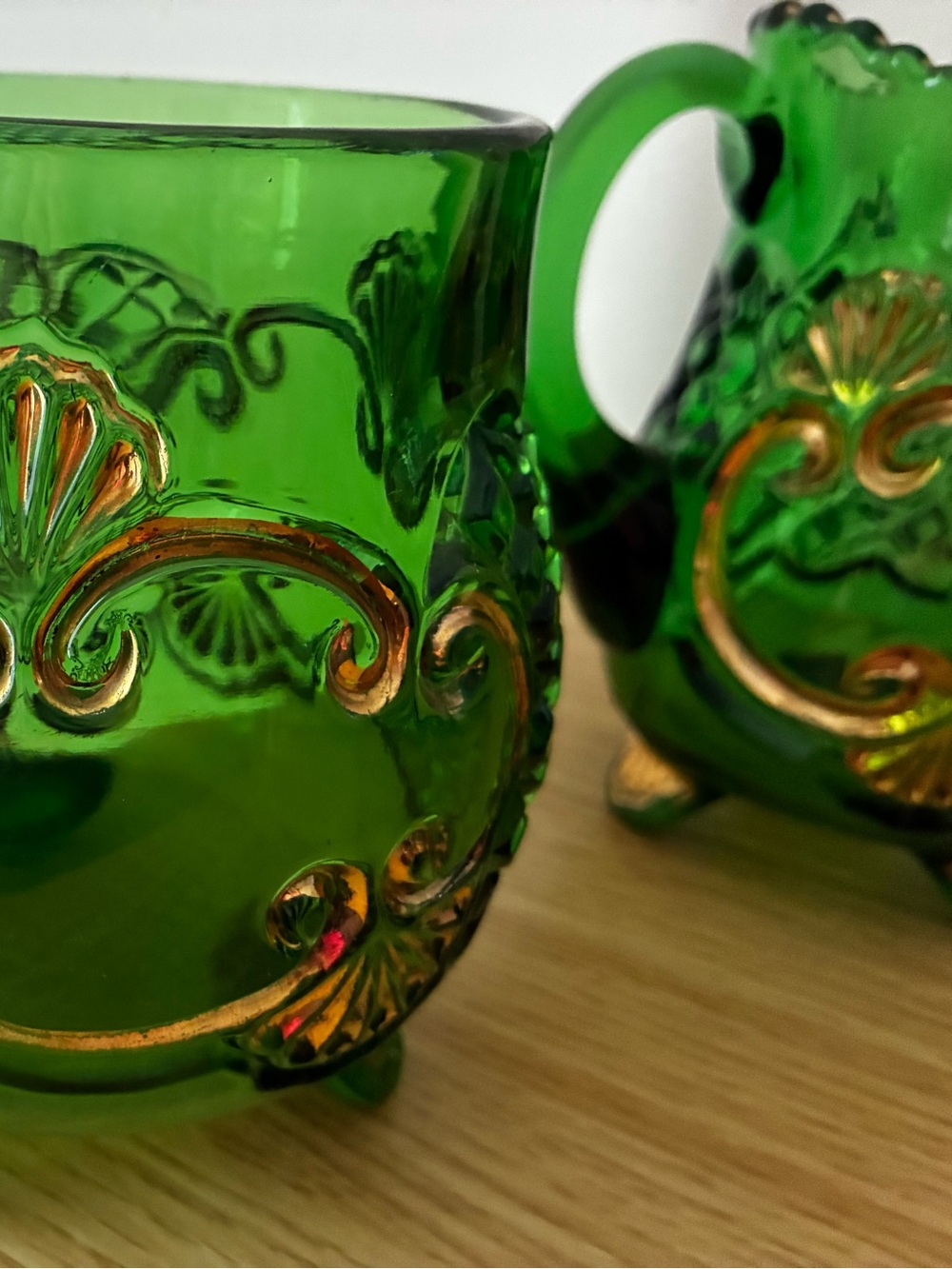 Riverside glass co EAPG Croesus Emerald creamer and spooner